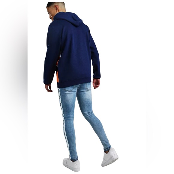 BOOHOO MAN Distressed Super Skinny White Painted Stripe Jean Blue Mens Size 28. - Picture 13 of 16